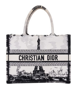 Tour Eiffel Medium Book Tote, Canvas, White/Black, MA0244, 2*